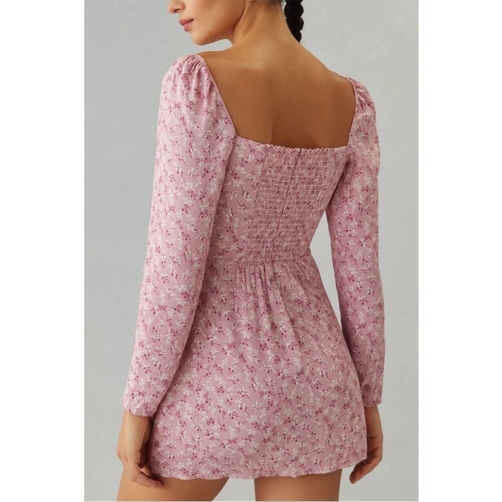 Reformation Rosalie Long Sleeve Mini Dress Cherry Blossom Pink Floral Size 4 - Picture 4 of 9
